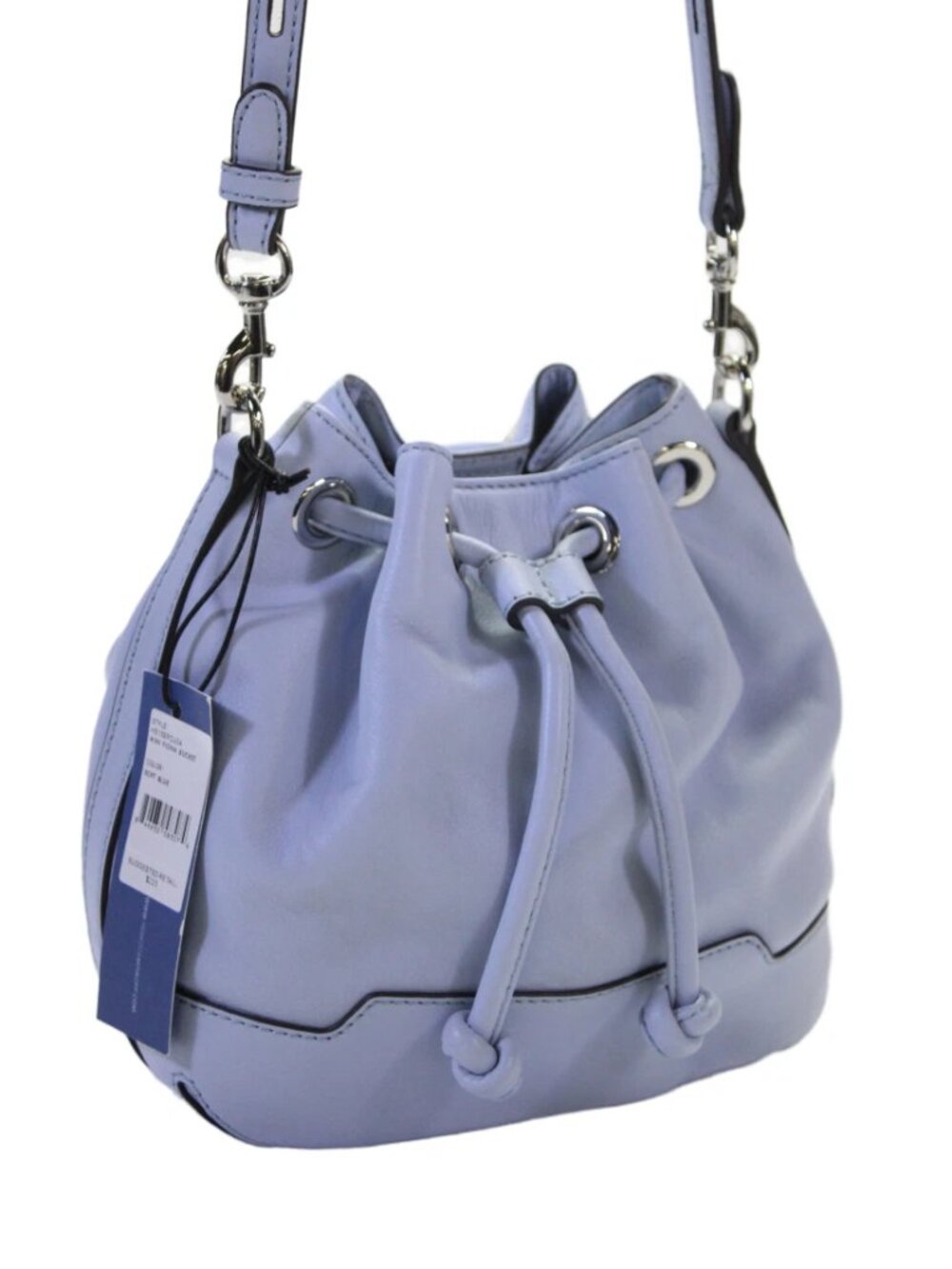 Rebecca Minkoff Womens Single Strap Mini Leather Fiona Bucket Handbag Soft Blue